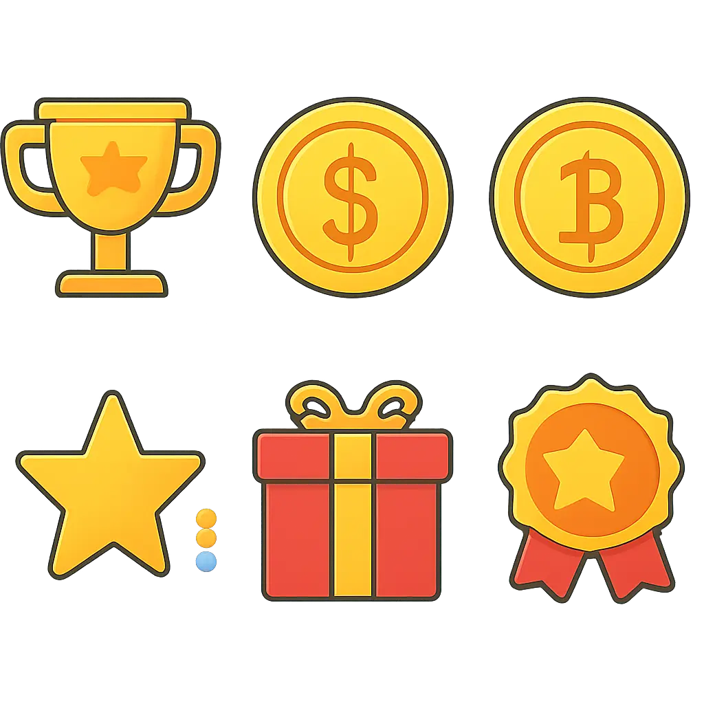 Иконки цифровых вознаграждений и криптовалют