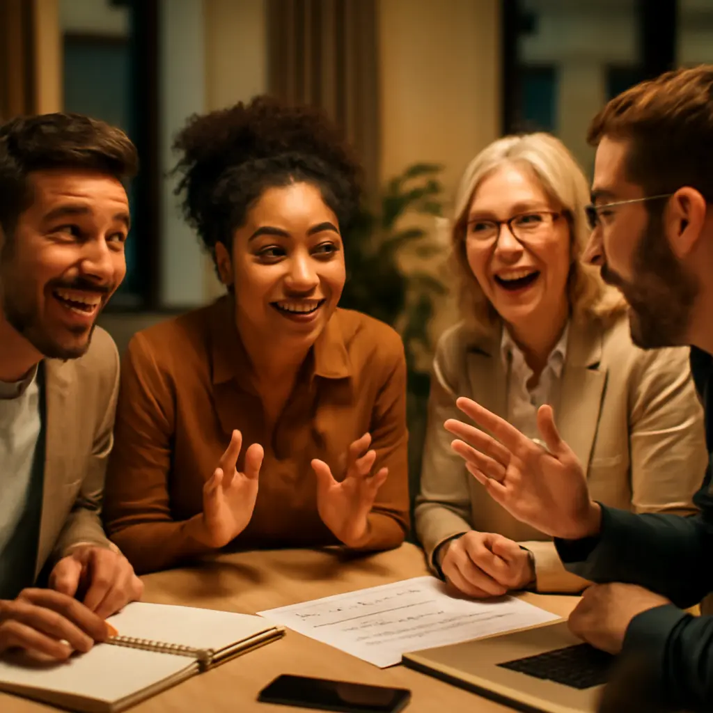 Команда обсуждает бонусную систему Коллеги обсуждают бонусы и мотивацию в офисе