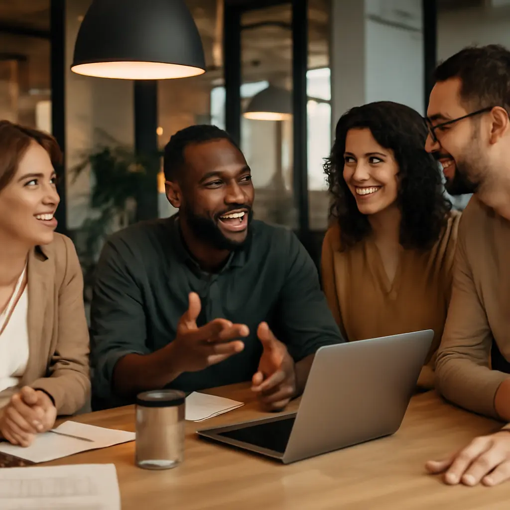 Небольшая команда на встрече, обсуждающая быстрые шаги