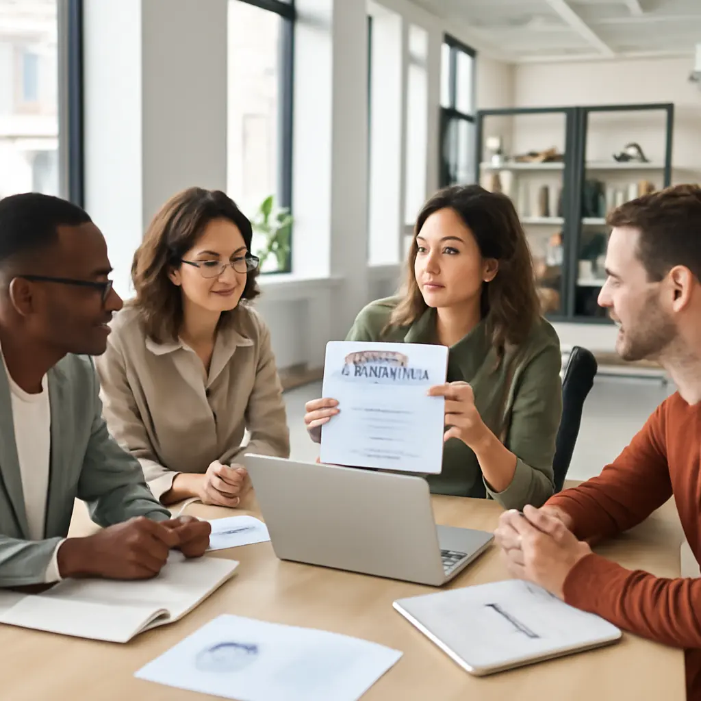 Команда в офисе Команда обсуждает цели и мотивацию в офисе