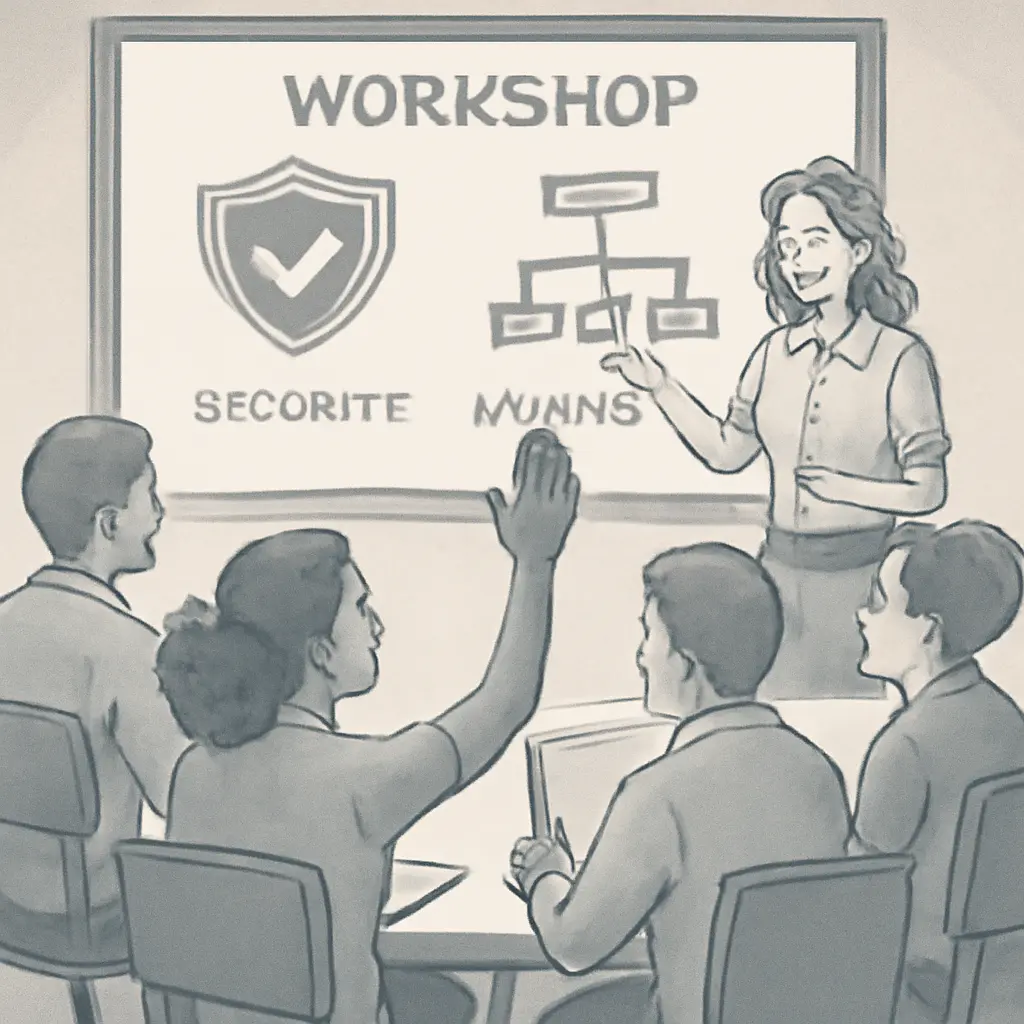 Сотрудники на обучающем воркшопе по безопасности и процессам