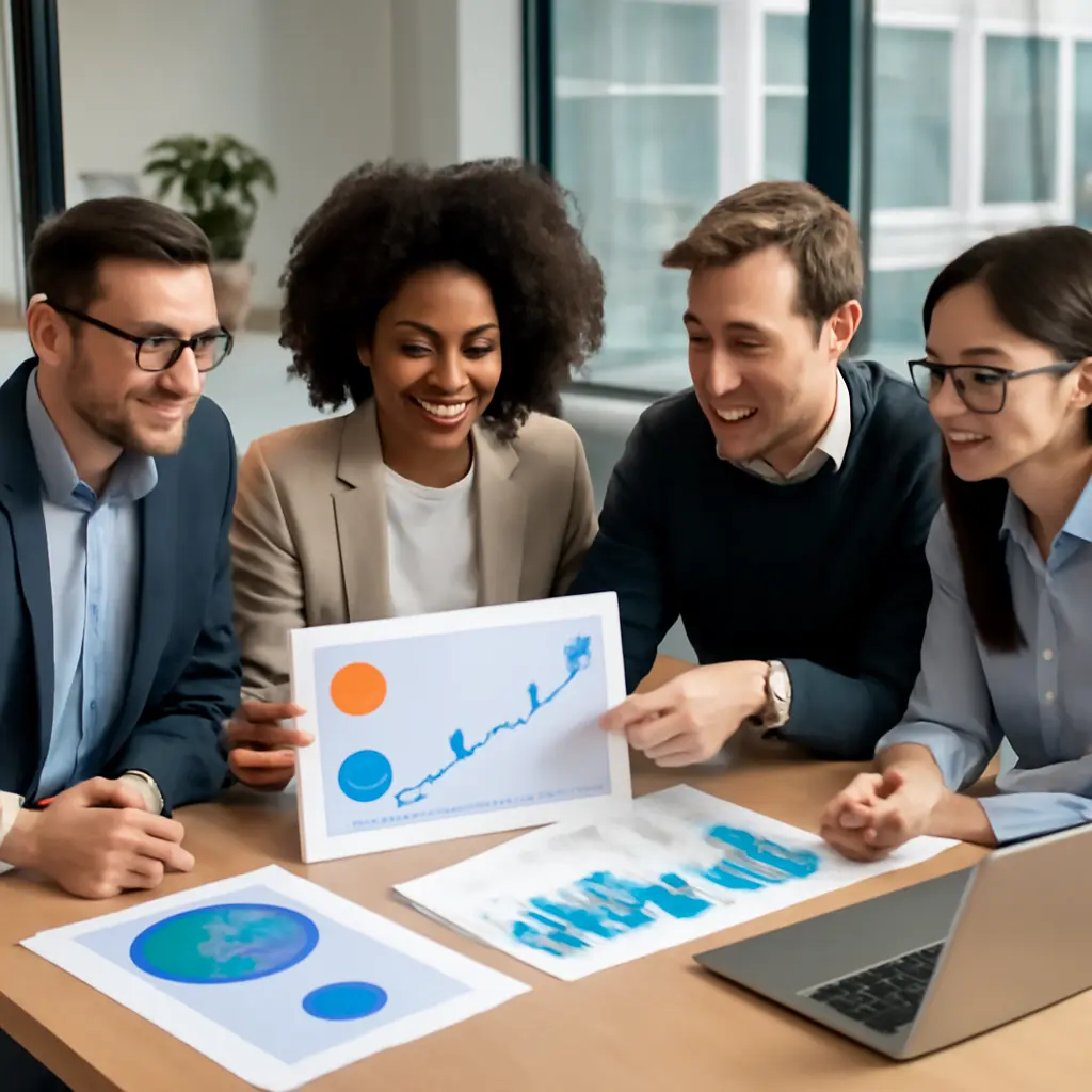 Team meeting with crypto metrics Команда обсуждает мотивацию и криптоинструменты