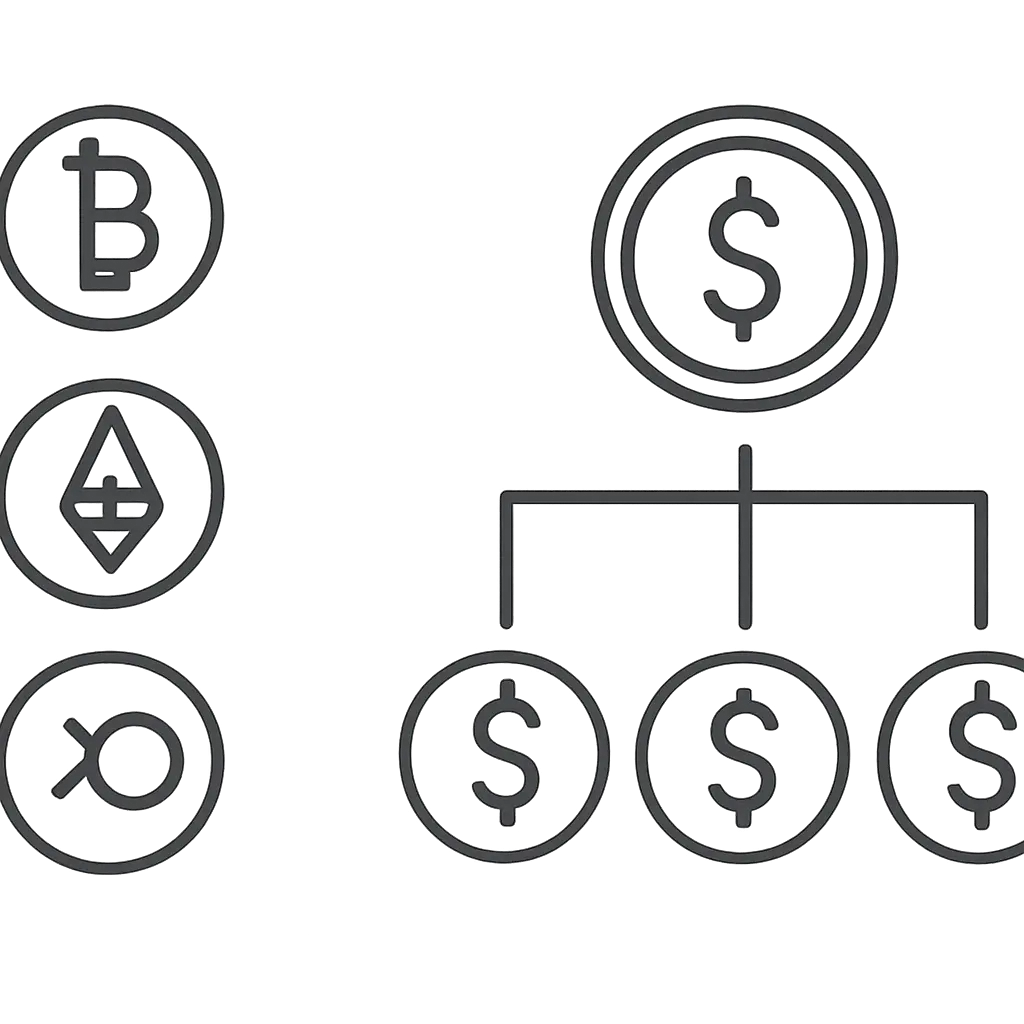 Цифровые вознаграждения Графика цифровых вознаграждений и иконки криптовалют