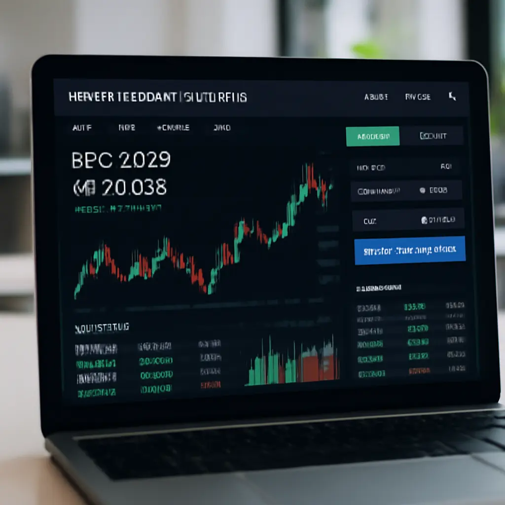 Интерфейс удобного криптообменника на ноутбуке в офисе